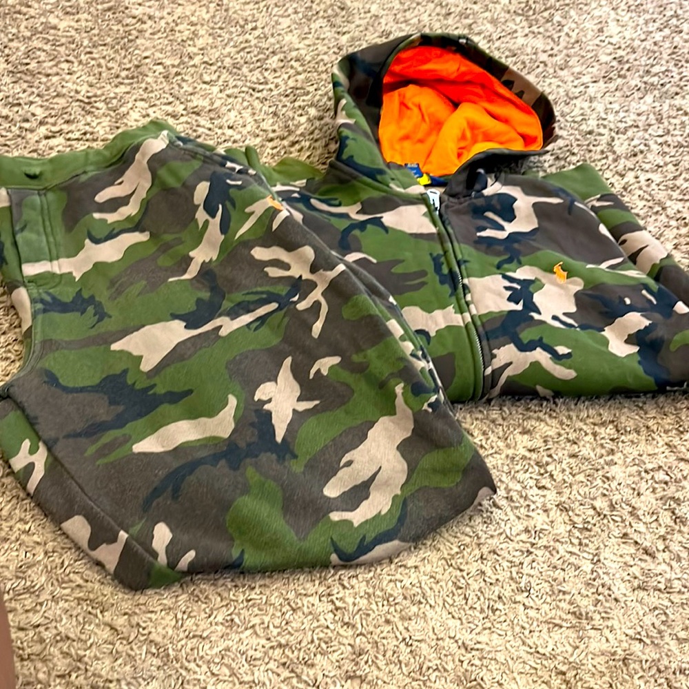 Boys size xl 18-20 polo Ralph Lauren jogging suit. Camouflage and Orange